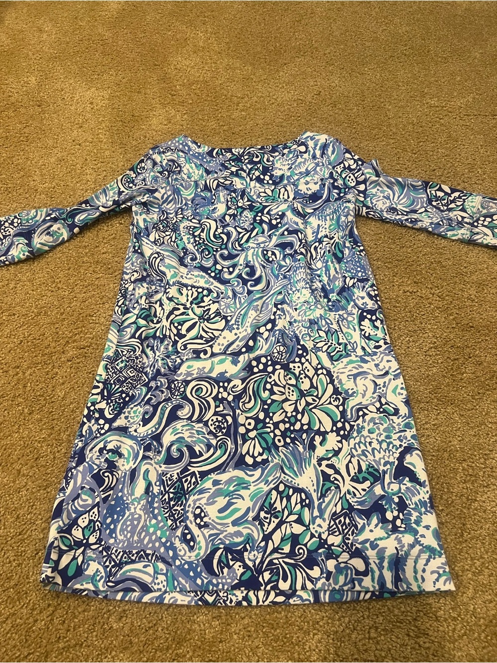 Lilly Pulitzer Blue & White Printed Long-Sleeve Shift Dress